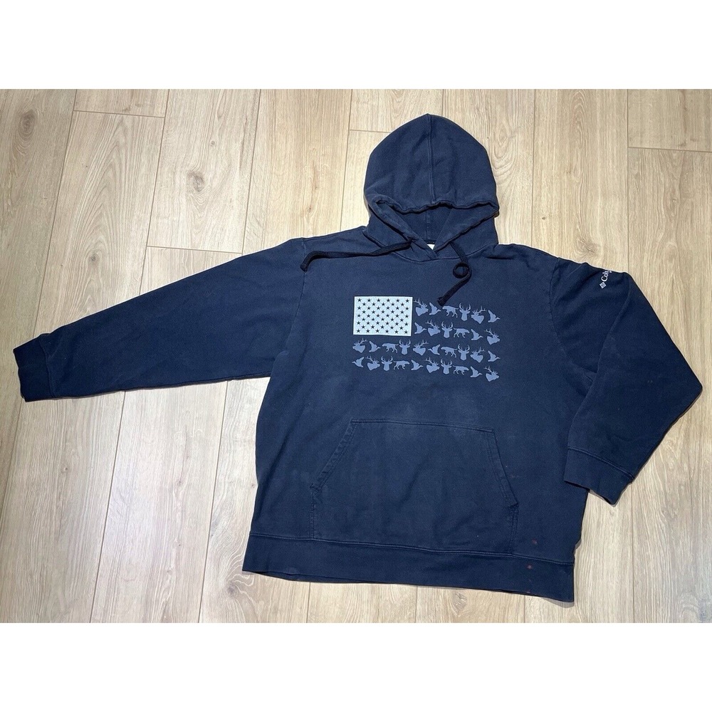 Columbia Men's Hoodie XL‎ American Flag Deer Buck Graphic Pullover Sweatshirt